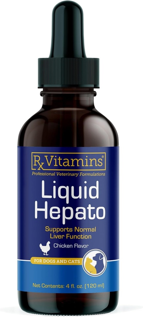 Rx Vitaminleri Sıvı Hepato - Sıvı Liver Support Supplement with Milk Thistle Extract - Hepatik Köpek Tamamı B Kompleks ile Zenginleştirilmiş - Tavuk Flavor (4oz)