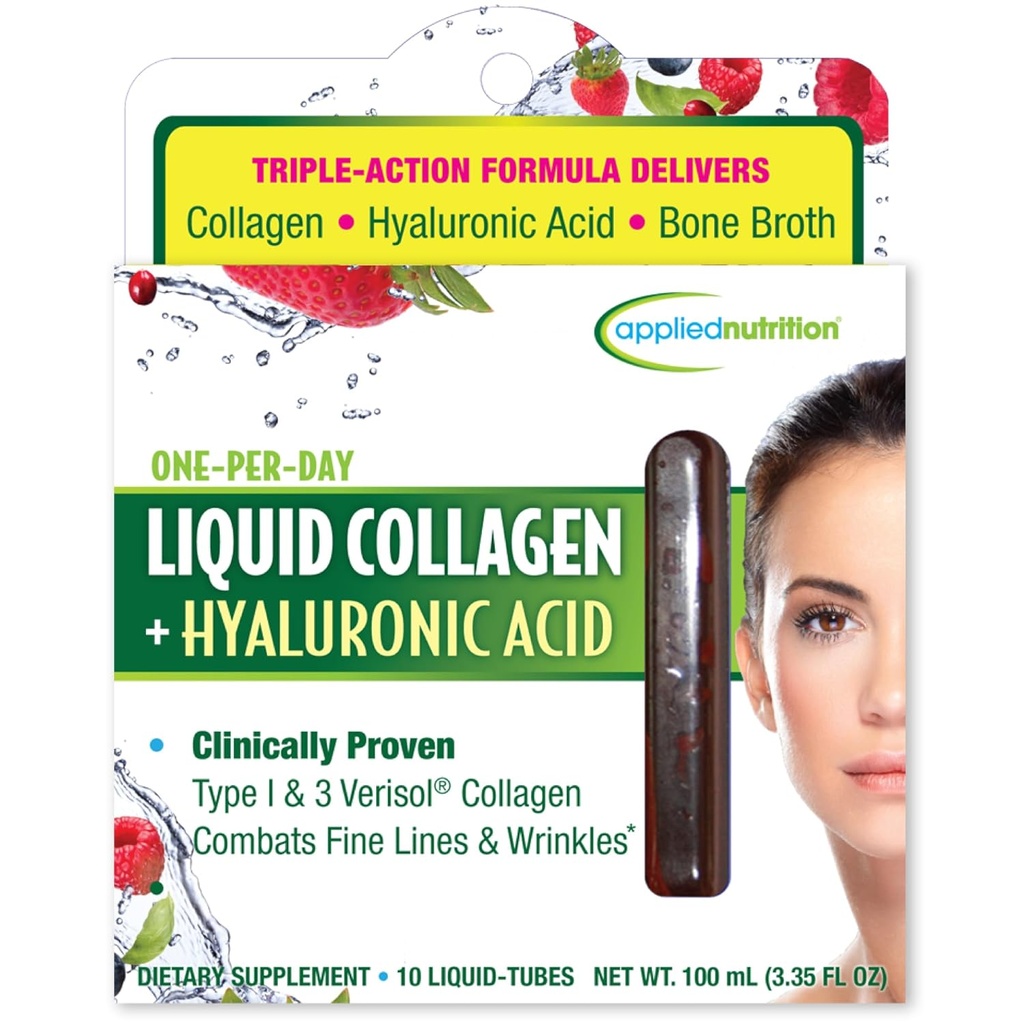 Uygulamalı Beslenme Sıvı Kolajn + Hyaluronik Asit - 10 Sıvı Tubes - Skin & Nail Restorasyon - karma Berry Flavor - 10 Hizmet