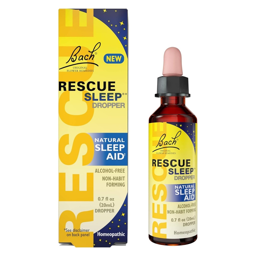 Bach RESCUE SLEEP Dropper 20mL, Natural Sleep Aid, Homeopathic Flower Essence, Free of Melatonin, Sugar, & Gluten, Family-Friendly, Non-alcohol Formula