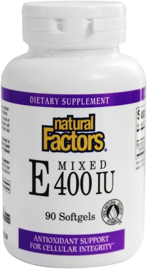 Doğal Faktörler Vitamini E Karma 400 IU, Antioksidan Hücresel Dürüstlük Desteği, 90 Softgels