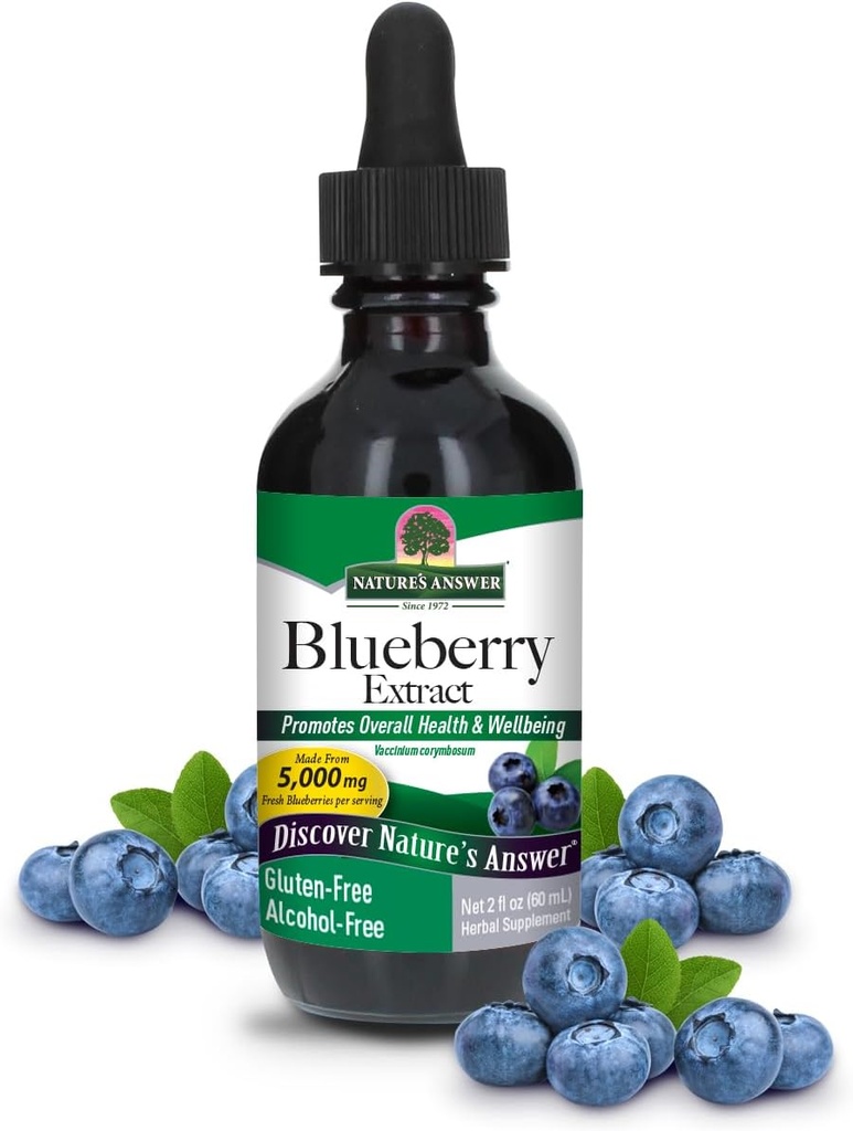 Natures Answer's Alkol Özgür Blueberry Fruit 1000 mg 2oz Ekstra | Göz ve Vizyon Desteği | Antioksitlerde Yüksek | Kan Circulation | Relieves Red ve Itchy Eyes | Single Count