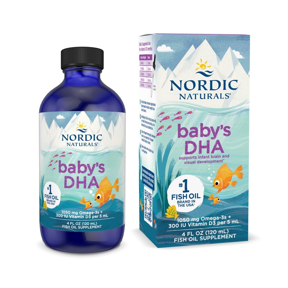 Nordic Naturals Baby's DHA, Unflavored - 4 oz - 1050 mg Omega-3 + 300 IU Vitamin D3 - Bebeklerde Beyin, Vizyon ve Nervous System Development - Non-GMO - Servisler Vary - 1050
