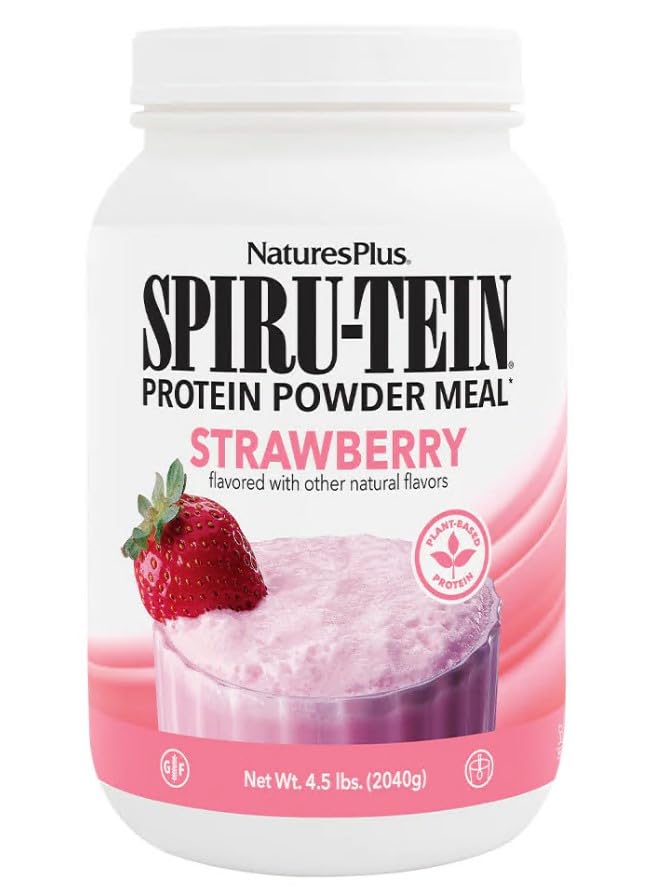 NaturesPlus SPIRU-TEIN, Strawberry - 4.5 lbs - Plant-Based Protein Shake - Non-GMO, Vegetarian, Gluten Free - 60 Hizmetler