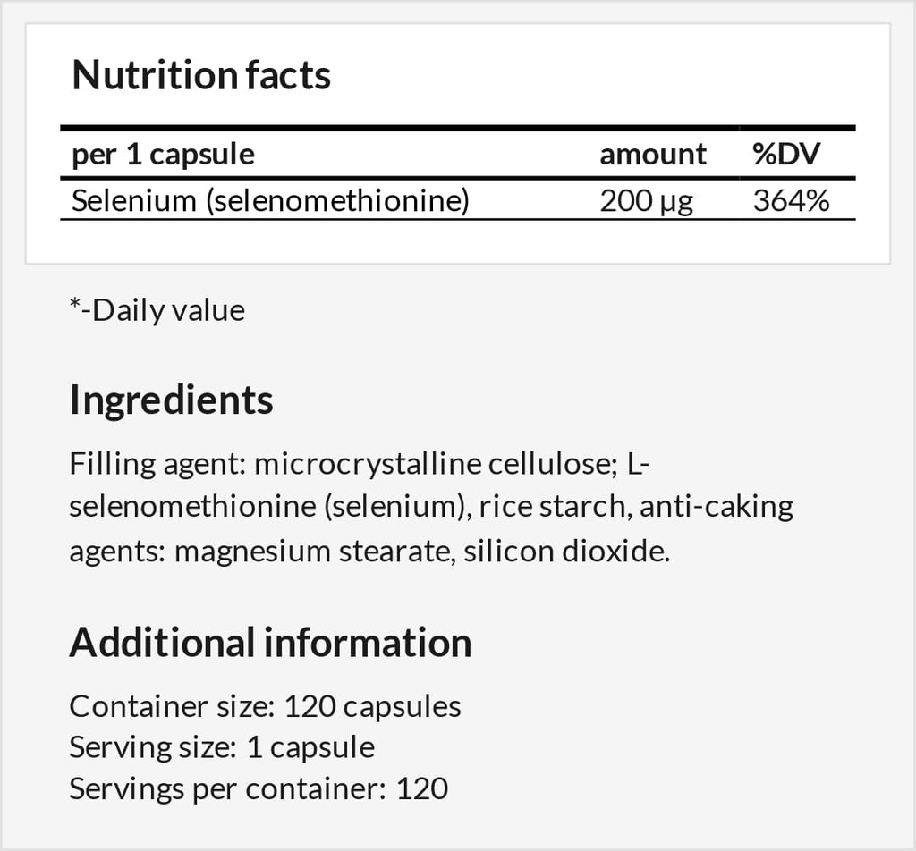 Selenium 200 μg (Selenomethionine) - 120 Capsules - 4 Ay Supply - Diyet Supplement to Support Yourroid and Immune System - by MZZ