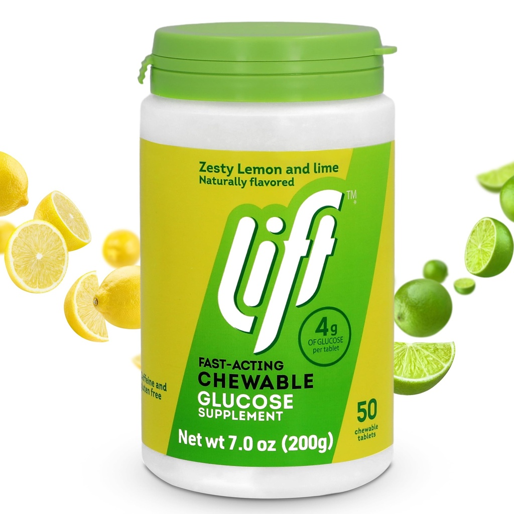 Asansör Glucose | Hızlı Teklif Glucose Chewable Energy Tabletler | Lemon & Lime | 50 ct Jar (Pack of 1)