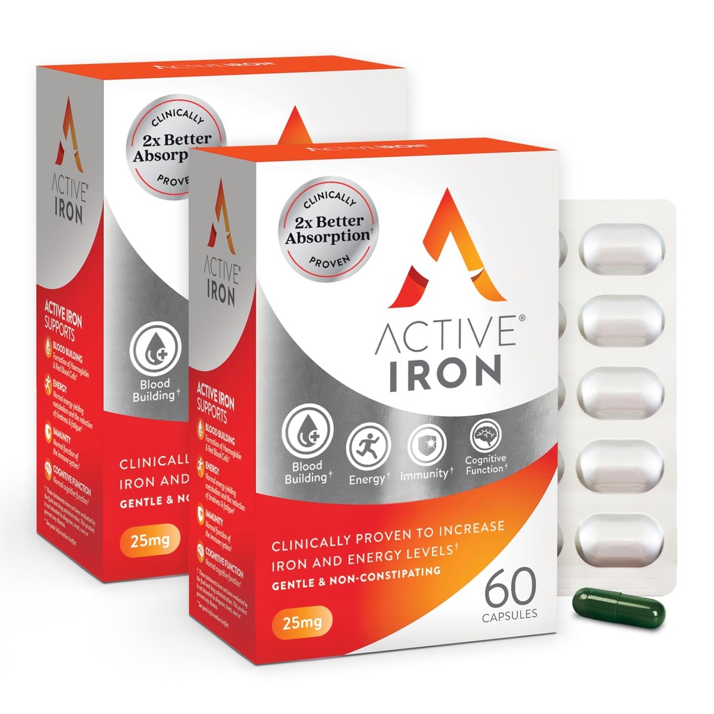 Aktif Demir Supplement 25 mg – Klinik olarak Demir & Enerji Seviyelerini artırmak için toplandı – Gentle, Non-Constipating, Highly Absorbed – 120 Capsules