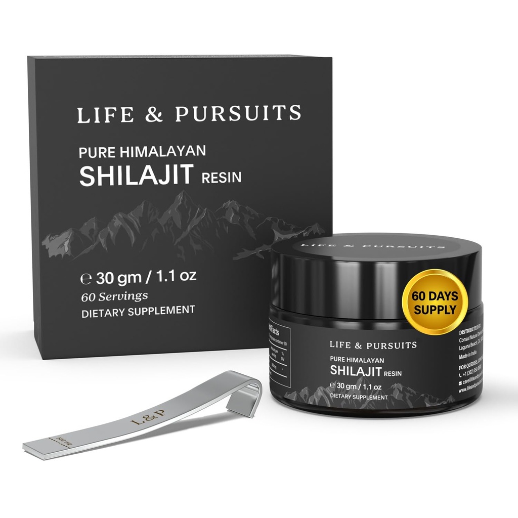 Life & Pursuits 100% Pure Real India Himalaya Shilajitwear, 1.1 oz 500 mg, En Az% 75 Fulvic Acid, 85+ Trace Minerals, Dietary Supplement for Men 3rd Party Lab Test Raporu, 60 Hizmetler (Pazar 1)