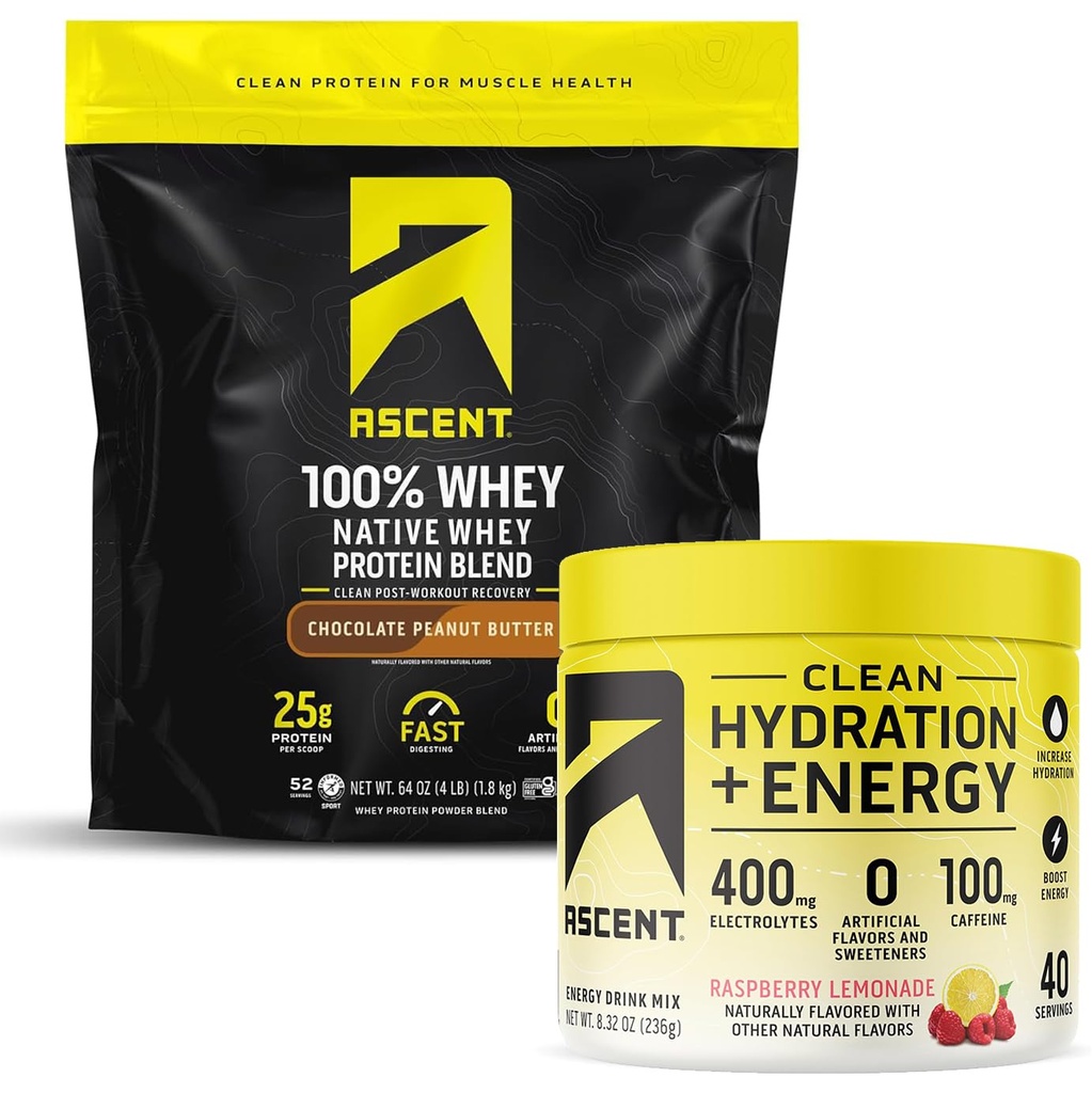 Yüzde 100 Whey proteini Toz, Chocolate Peanut Butter 4 lb & Hydration + Enerji Elektrolytes, Raspberry Lemonade 40 Hizmetler