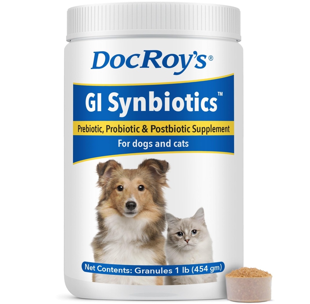 Doc Roy's GI Synbiyotiks Probiyotik & Prebiyotik Granules for Dogs & Cats – Digestive & Immune Health Supplement with Live Cultures, BgMOS & Beta Glucans – Tavuk Flavor – 454g Granules
