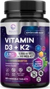 D3 K2 - 5000 iu Vitamin D3 & 100 mcg Vitamin K2 (MK-7) Immune Desteği için Kompleks - Bone, Teeth & Muscle Health Support - Berry Chewable, Gluten Free, Non-GMO, Şişed in USA - 60 Tablet