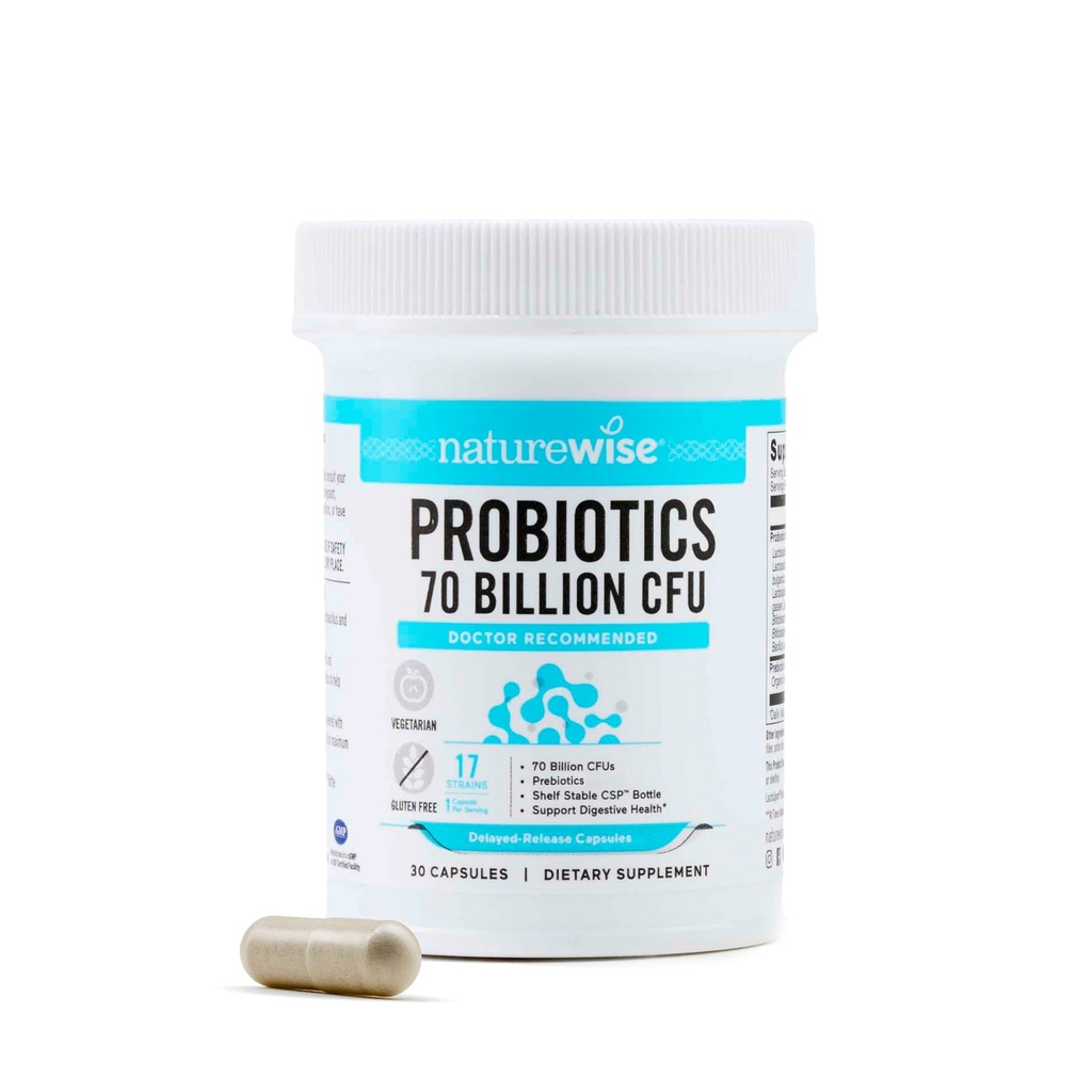 NatureWise Probiyotiks 70 Milyar CFU - 17 Strains + Organik Prebiyotikler - Immune, Digestive & Gut Health Support for Women & Men - Vegetarian, Gluten-Free, Non-GMO - 30 Capsules [Month Supply]