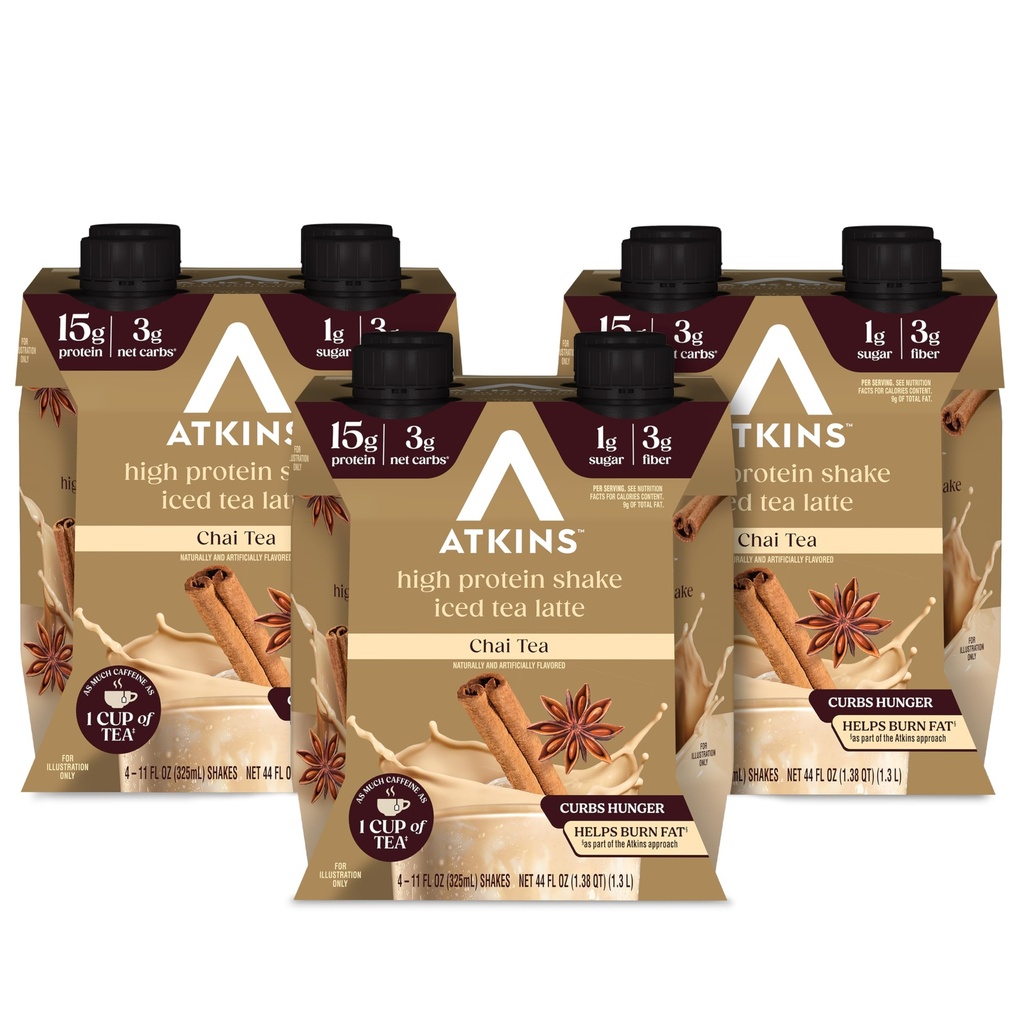 Chai Tea Latte Flavored Protein Shake, High Protein Shake, Low Glymimic, Low Carb, Low Sugar, Keto Friendly, Gluten Free, 12 sayı (3 setleri 4 set)