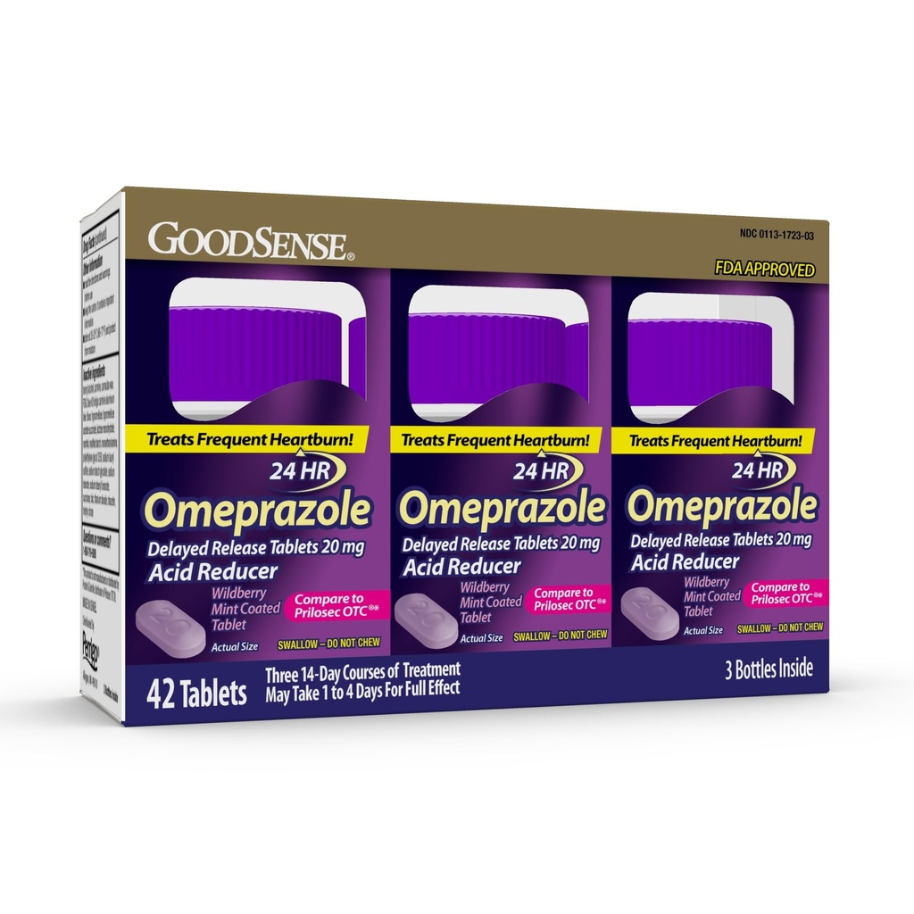 GoodSense Omeprazole, Prilosec ile karşılaştırıldığında, Gecikme Tabletleri 20 mg, Asit Tespiti, Wildberry Mint Kaplaması, 42 Count