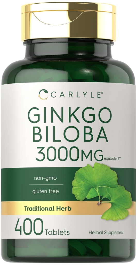 Carlyle Ginkgo Biloba 3000 mg | 400 Tabletler | Non-GMO, Gluten Free Herbal Supplement Supplement Supplement