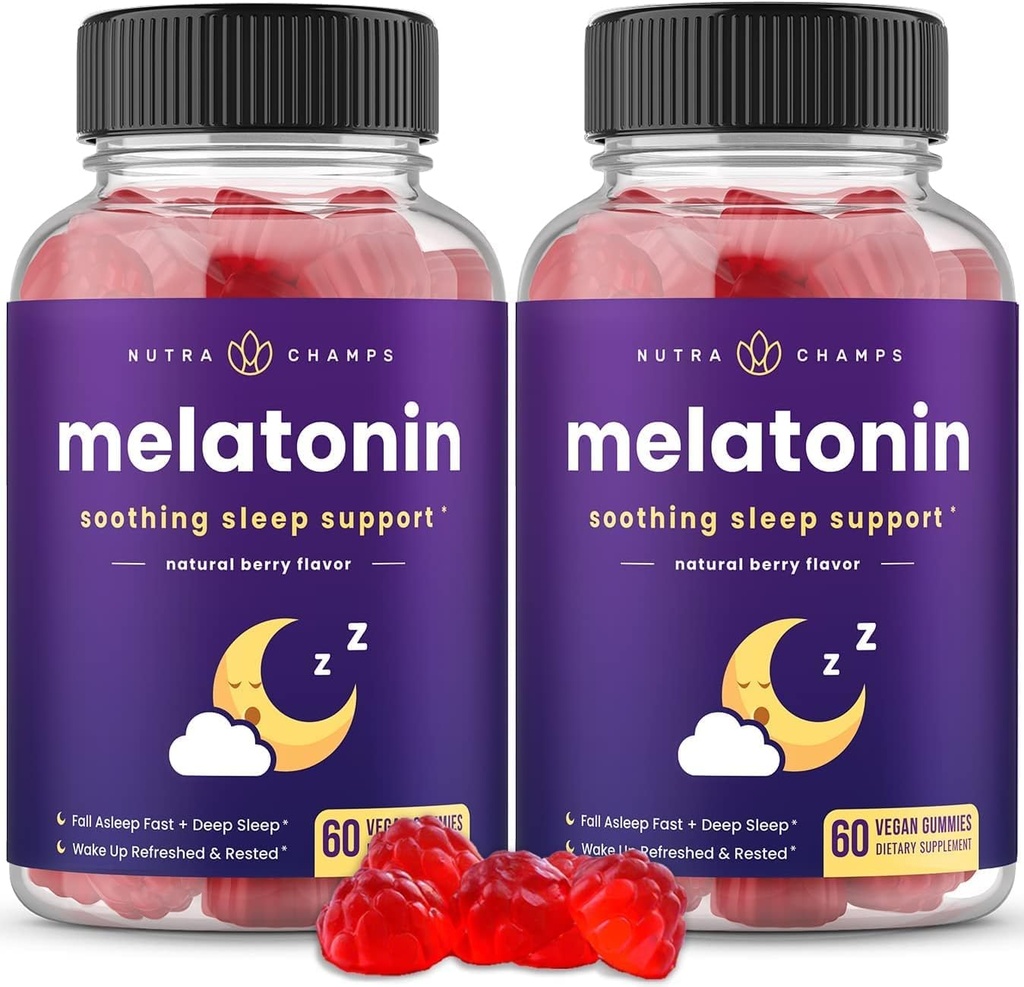 Melatonin Gummies for Kids & Adults | Natural Sleep Aid Drug-Free, Vegan Berry Flavor Kids Melatonin Gummy Supplement | 2.5mg, 5mg or 10mg Dose | Sleeping Pills Substitute 60 Gummies (Pack of 2)