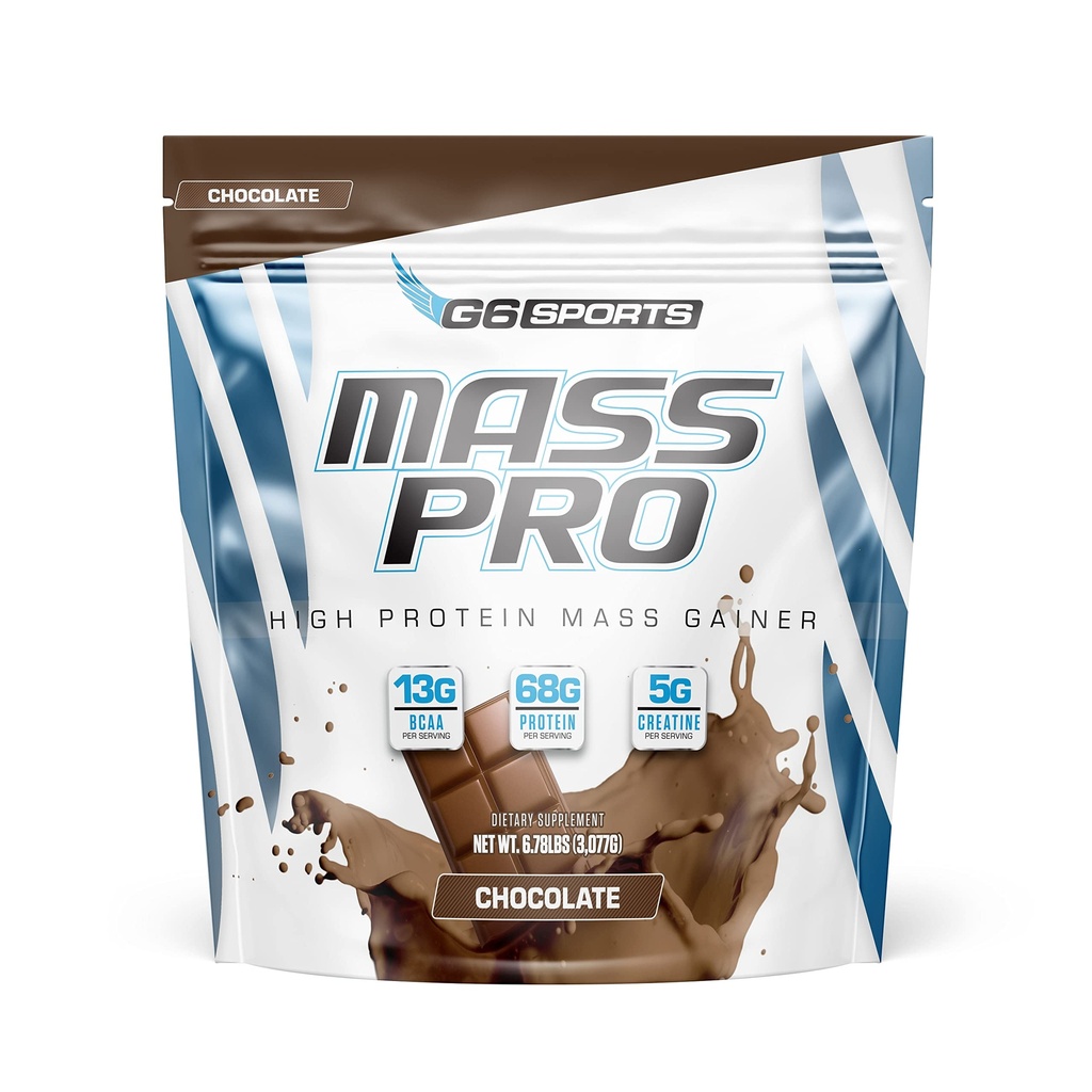 G6 Sports Nutrition Mass Pro High Protein Mass Winer (64g protein, Aokado Toz, Coconut Oil Toz, MCT Oil Toz) – 7lb Bag – Chocolate