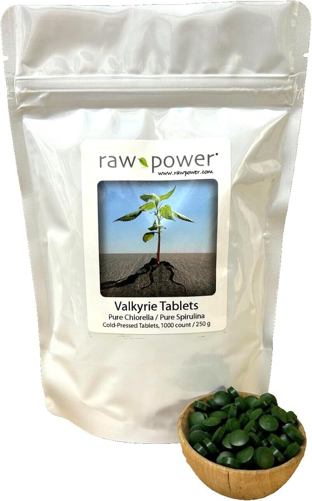 Evcil hayvanlar için Valkyrie Tabletleri, Raw Power (1000 Count, 250g, Cold-Pressed, Pure klorella/spirulina)