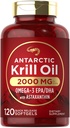 Carlyle Antarktika Krill Oil 2000 mg | 120 Softgels | Omega-3 EPA, DHA, Astaxanthin Supplement Red Krill | En Güçlü | Laboratuvar Test Edildi