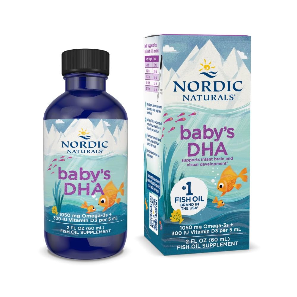 Nordic Naturals Baby's DHA, Unflavored - 2 oz - 1050 mg Omega-3 + 300 IU Vitamin D3 - Bebeklerde Beyin, Vizyon ve Nervous System Development - Non-GMO - Servisler Vary - 1050