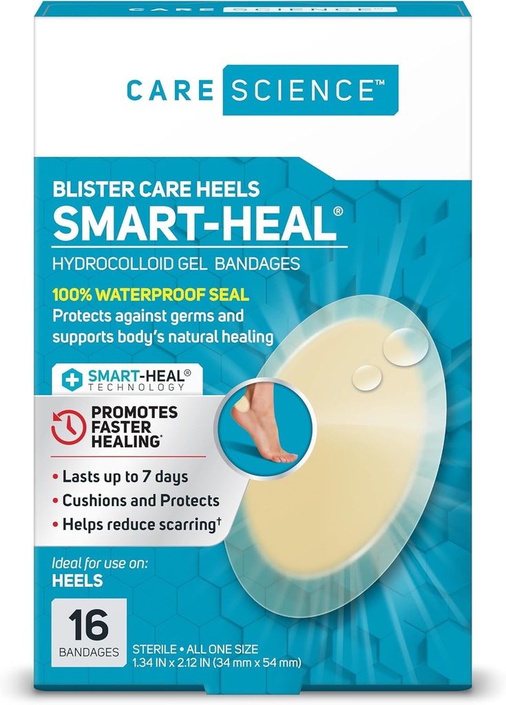 Science Smart Heal Hydrocolloid Gel Bandages for Heels, 1.3 in x 2.1, 16 Count