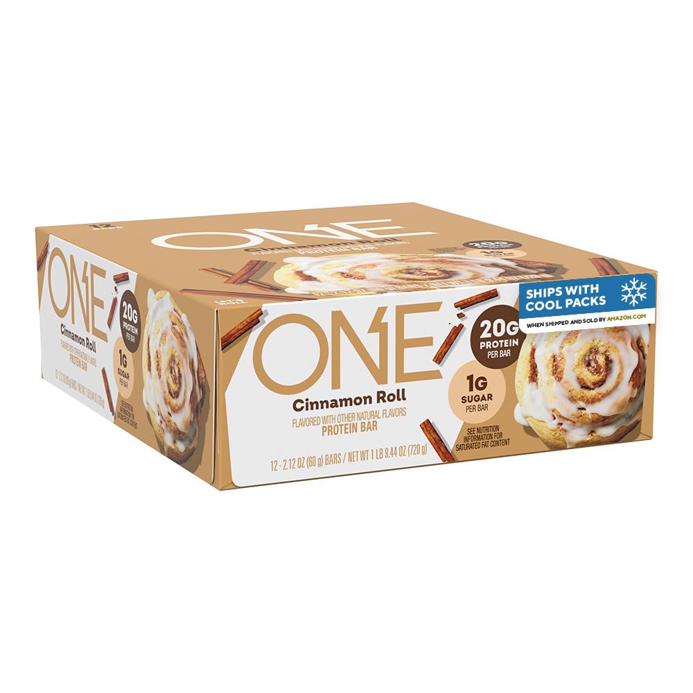 BİR Protein Bars, Cinnamon Roll, Gluten 20g protein ve 1g Sugar, Pantry Staples, 2.12 oz (12 Kont), Ambalaj Vary (12 Kont)