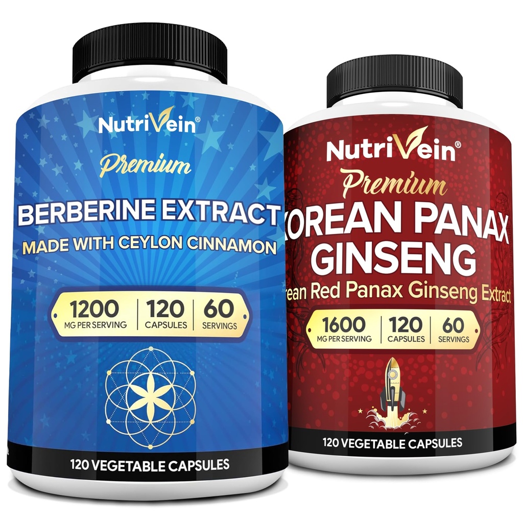 Nutrivein Premium Koreli Panax Reality Supplement & Berberine Supplements Sche: Yüksek-Abase Berberine Kompleksi ve Gerçek Red BTC Sche for Daily Clarity, Vitality, & Wellness