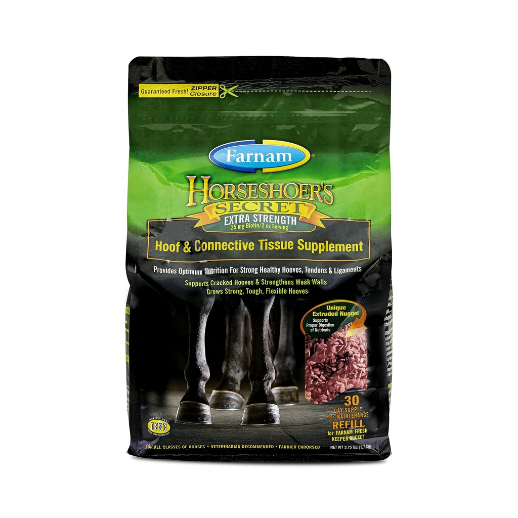 Farnam Horseshoer's Secret EXTRA STRENGTH Hoof Supplements & Connective Tissue Supplement, Güçlü, sağlıklı hooves, tendonlar ve bağlar, 3.75 lbs, 30 gün tedarik tedarik