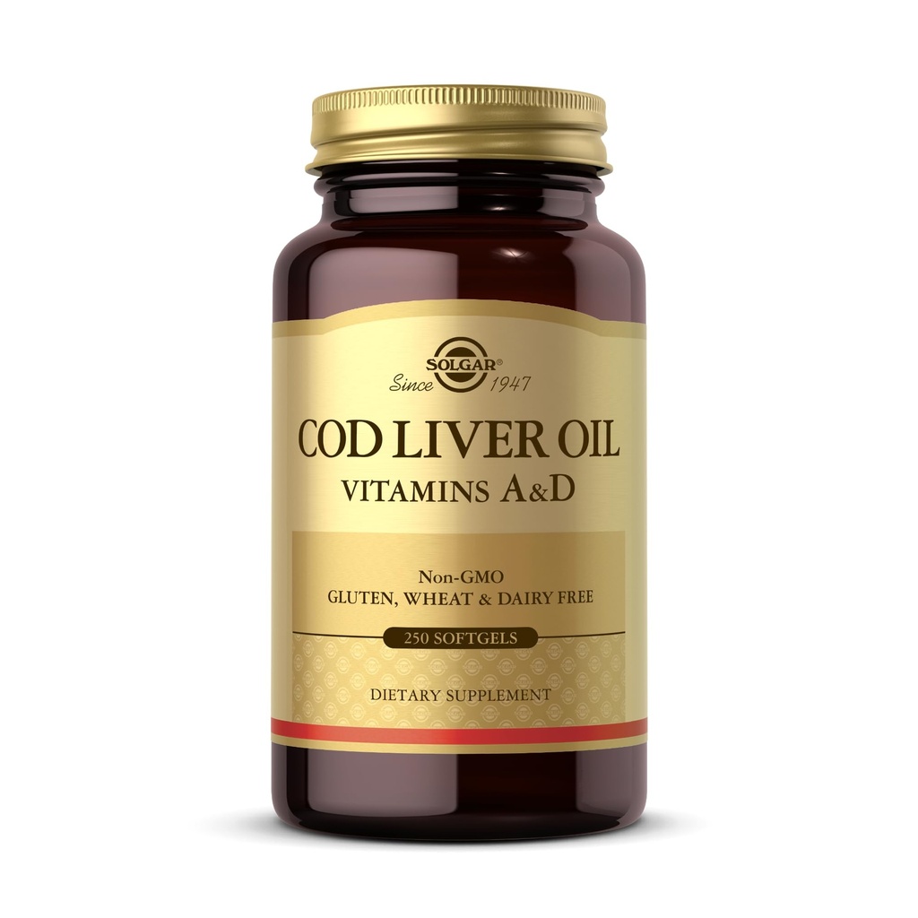 Solgar Cod Liver Oil - 250 Softgels - Vitaminler A & D - Non-GMO, Gluten Free - 250 Hizmet