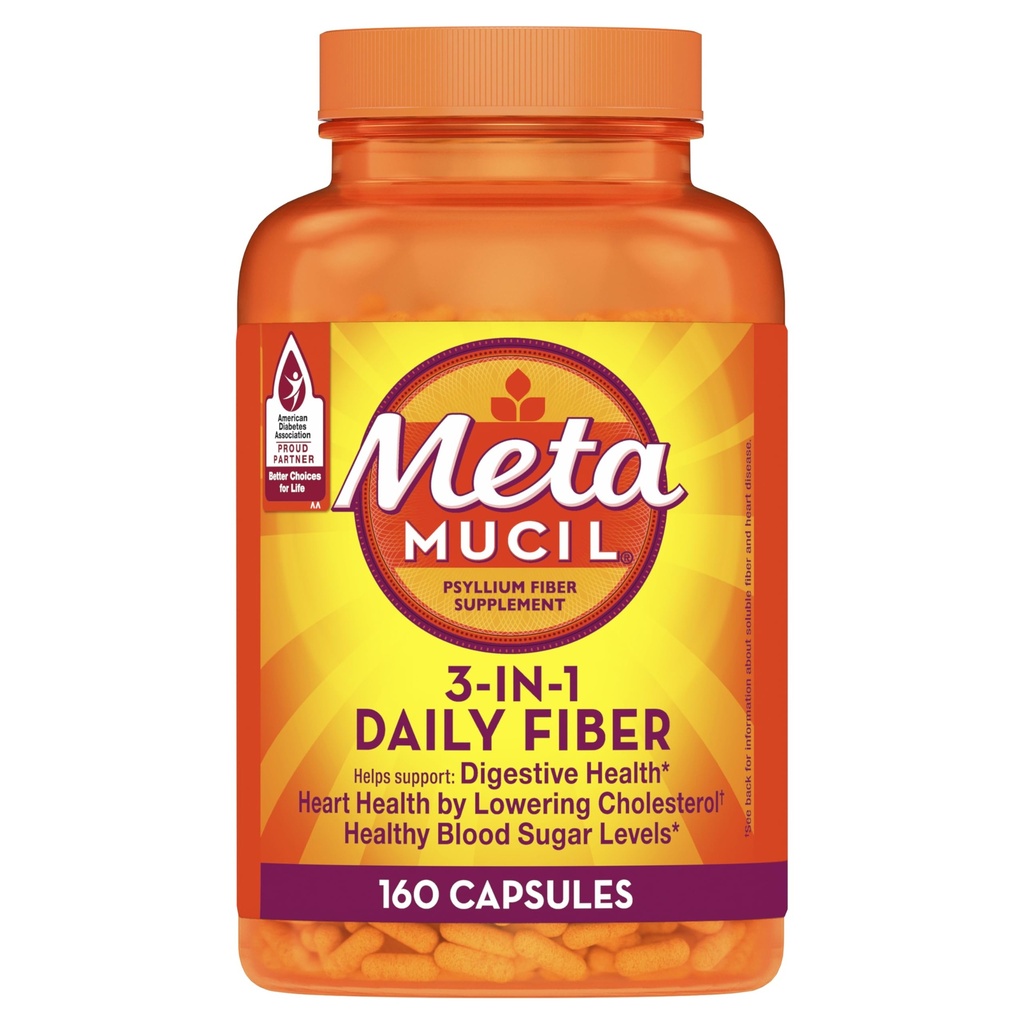 Metamucil, Psyllium Husk Capsules, 160 Capsules, 3-in-1 Fiber Supplement, Daily Psyllium Husk Fiber Capsules Düzenliliği Destekleyerek Digestive Health'e yardımcı olur * Günlük Fiber Intakes Yardım