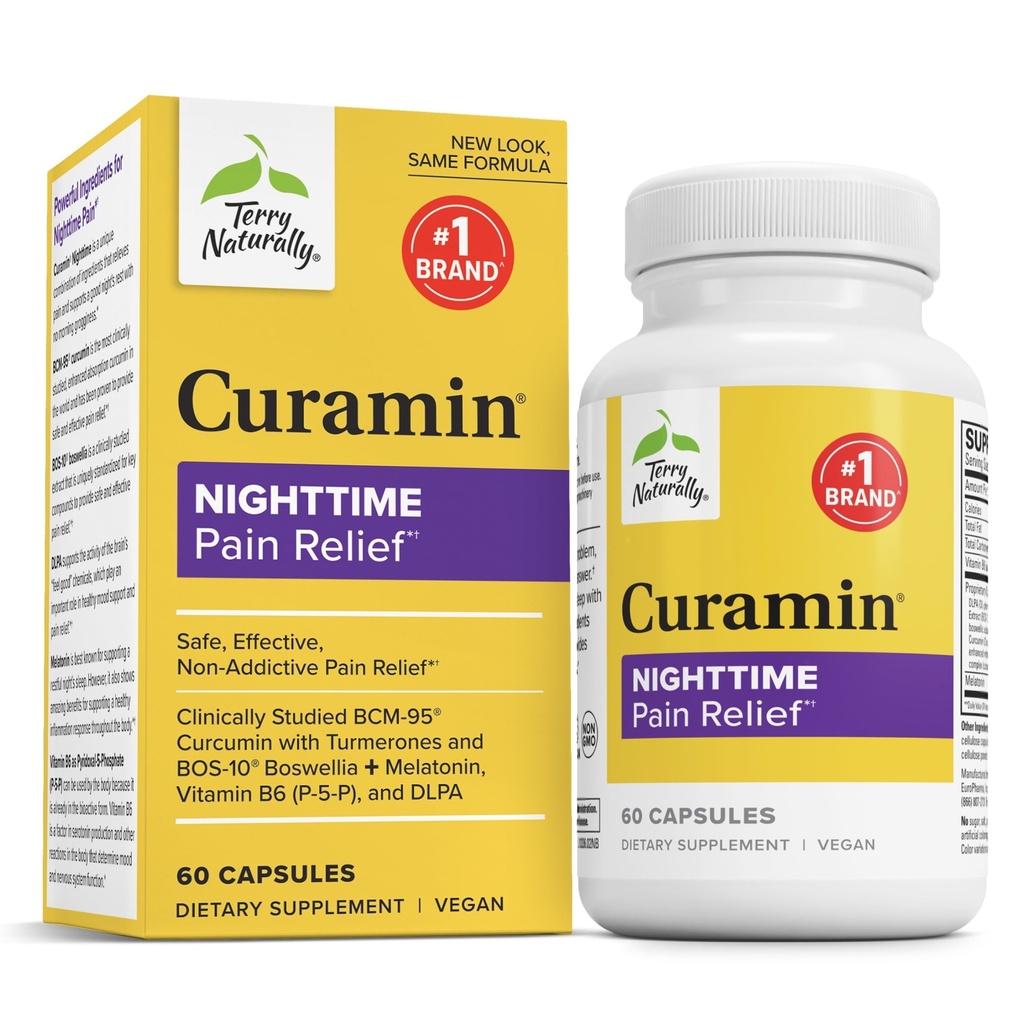 Terry Natural Curamin Nighttime - Curcumin & DLPA Capsule Supplement - Non-GMO Supplement to Support Health Sleep & Relaxation - Herbal Supplement with Melatonin - 60 Capsules