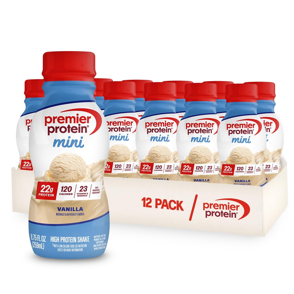 Premier protein Shake MINIs, Vanilla, 22g protein, 120 Calories, 1g Sugar, 8.75fl oz, 12 paket