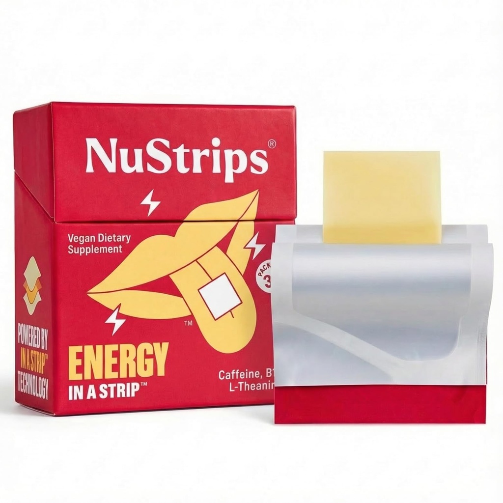 NuStripsTM Fast-Dis, Enerji Kanallarını 50 mg Caffeine, L-Theanine & Vitamin B12 – Instant Energy & Focus Without Jitters or Crash – Works Faster Than Coffee – Soothing Cinnamon (30 Pack)