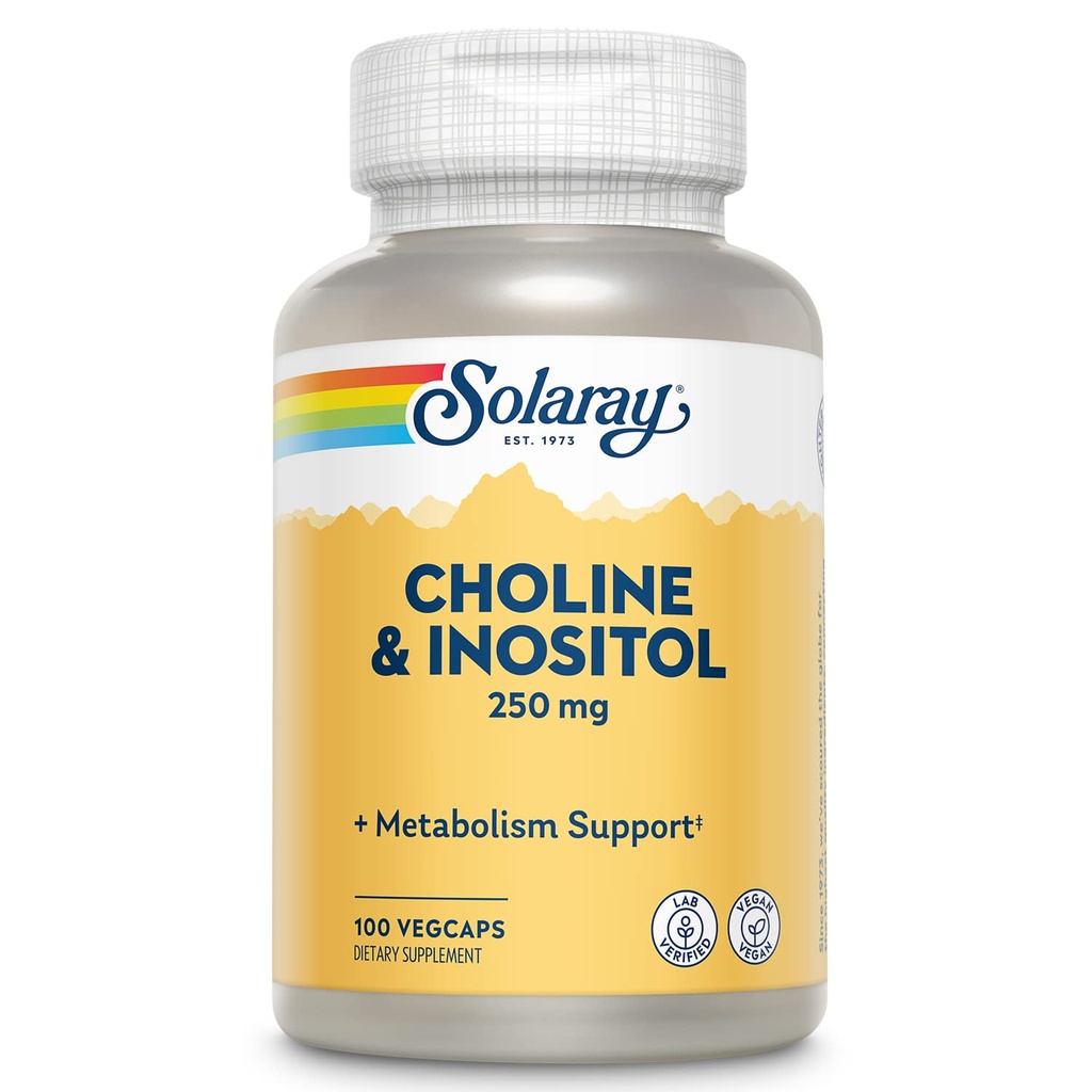 SOLARAY Choline & Inositol 250 mg | Sağlıklı Fat Metabolism, Beyin Fonksiyonu Desteği | 100 VegCaps