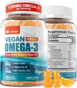 Vegan Omega-3 Gummies 1280 mg + COQ10 + Vitamin D3 K2 (MK7), Omega 3 Fish Oil Alternatif Yetişkinler için w/EPA 600 mg DHA 400 mg & MCT Petrol, No Fish Taste from Marine Algae, for Brain, Eye, Immunity, 1 Pack