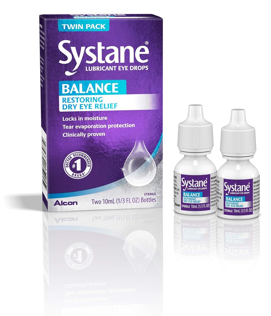 Systane Balance Lubricant Eye Drops, Twin Pack, 10mL Her Şey