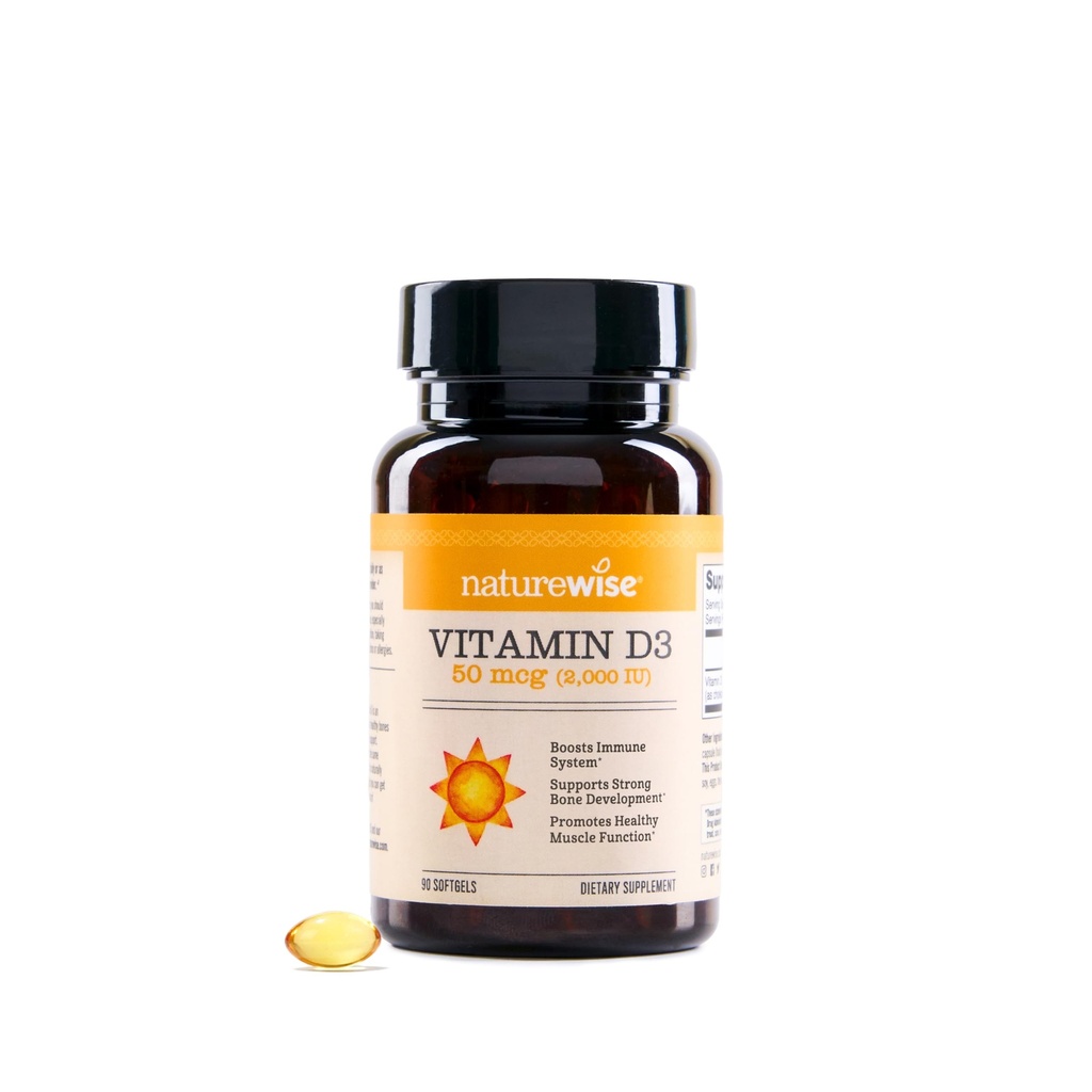 NatureWise Vitamin D3 2000iu (50 mcg) Immune Support, Sağlıklı Kas Fonksiyonu ve Bone Health - Non-GMO, Gluten Free in Organic Ekstra Virgin Zeytinyağı, (Mini Softgel), 90 Count