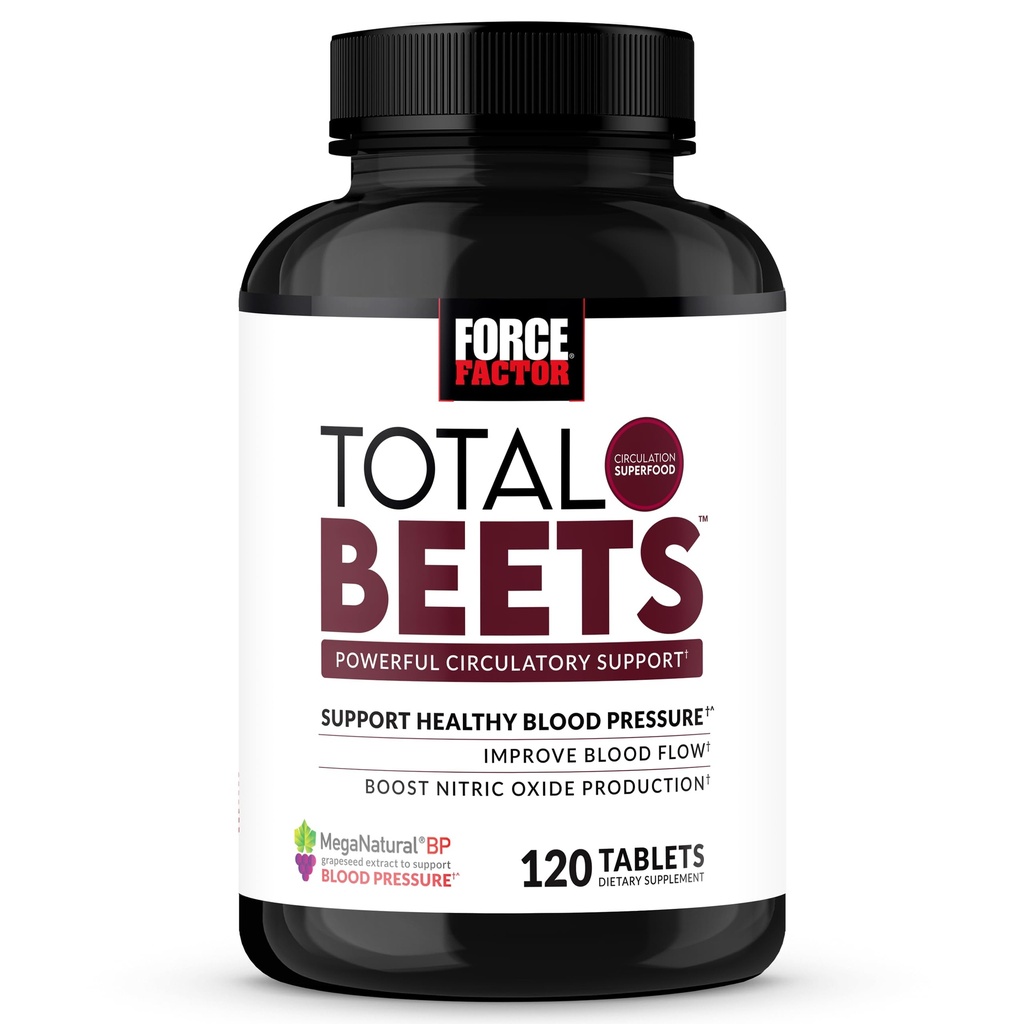 Kuvvet Faktörü Total Beets Blood Printing Support with Grape Seed Extract ve Non GMO Beet Root Toz for Heart Health, Circulation, & Blood Flow, 120 Kont