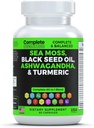 Sea Moss Supplement Meeting with Black Seed Oil Ashwagandha Turmeric Bladderwrack, Burdock & Vitamin C & D3 with Elderberry Manuka Dandelion Sarı Dock Iodine