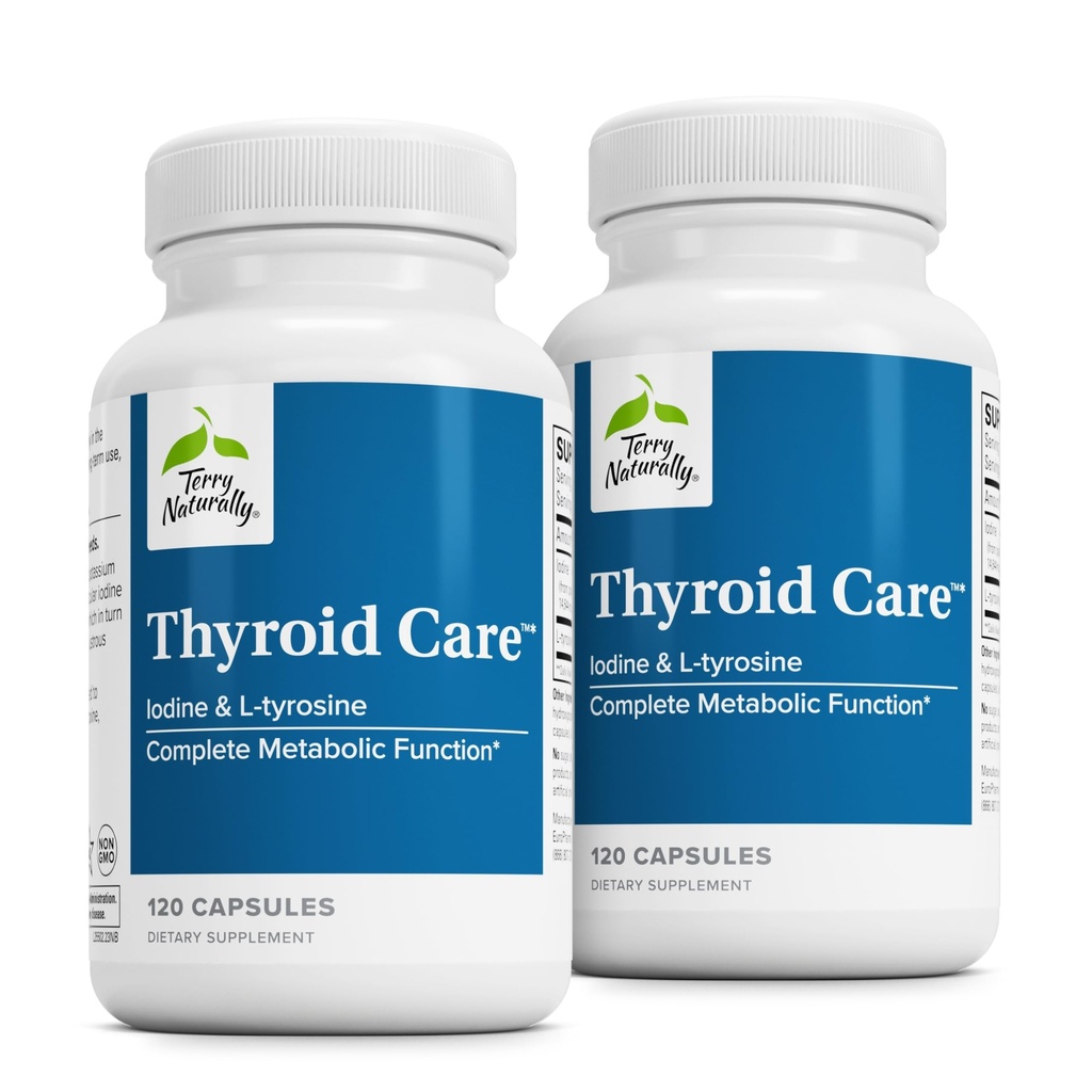 Terry Naturally Thyroid Care - Immune Health & Energy Support Formula - Nutritional Supplement with Iodine for Thyroid Health Support - Wellness Supplement with L-Tyrosine - 120 Capsules (Pack of 2)