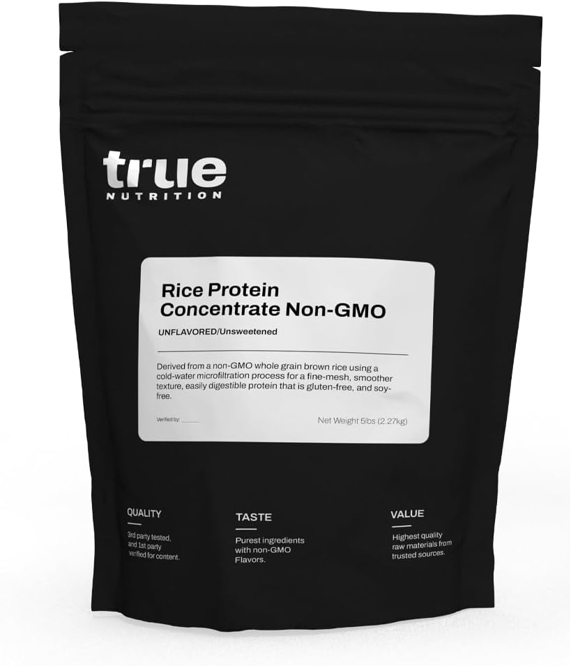Gerçek Beslenme - Rice Protein Yoğunluğu - Soğuk Su Mikrotrasyon, Gluten Free, Soy Free, Süt Free, Non-GMO protein Toz - Unflavored - 5LBB