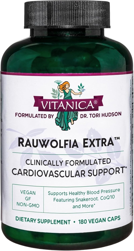 Vitanica Rauwolfia Ekstra - Kalp Sağlığı Tamamı - Kan Baskısı Zaten Sağlıklı Bir Adam İçinde - Magnezyum, CoQ10 & Snakeroot - 180 Vegan Caps