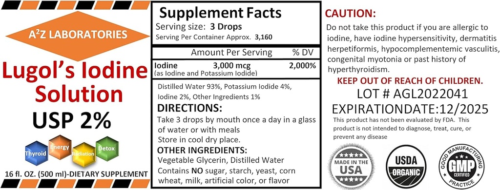 1x16 OZ Organik Lugol'un Iodine ve Pyumide 2 Çözüm 3000 mcg -Liquid Supplement Drops for Yourroid Support for Women & Men, Metabolism Health, Detox Boost -16 Fl Oz /Ships Bugün!