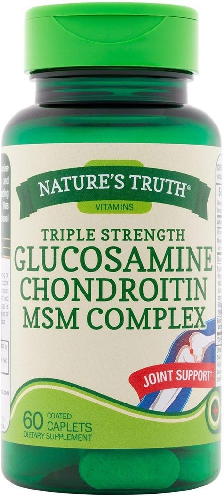 Nature's Truth Triple Strength Glucosamine Chondroitin MSM Komplek Diyet Supplement - 60 kaplama Caplets, Pack of 2