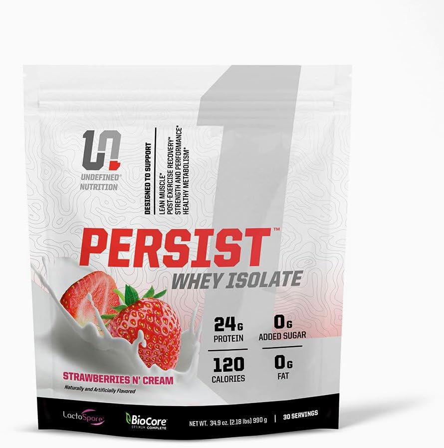 Tanımlanmamış Beslenme Persist Whey Isolate Tarafından Brian Shaw - 24g Protein, 30 Hizmet - Destekler Kurtarma, Güçlü ve Performans - Gluten Free, Fast Absorbing (2.18lbs, Strawberries N' Cream)