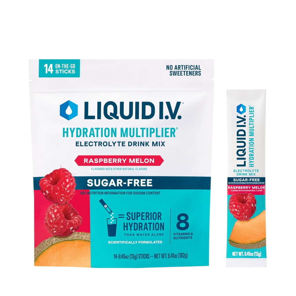 Sıvı I.V.® Hydration Multiplier Sugar-Free - Raspberry Melon | Elektrolyte Toz İçecek Mix | 1 Pack (14 hizmet)