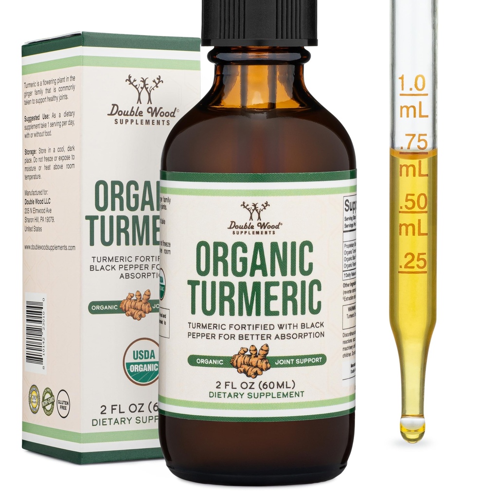 Turmeric Curcumin with Black Pepper Drops - Organik Turmeric Supplement Drops 1,180 mg - 2FL OZ, 60 Hizmetler ( Black Pepper Seed, Ginger, Rosemary, and Sage) for Ortak Destek için