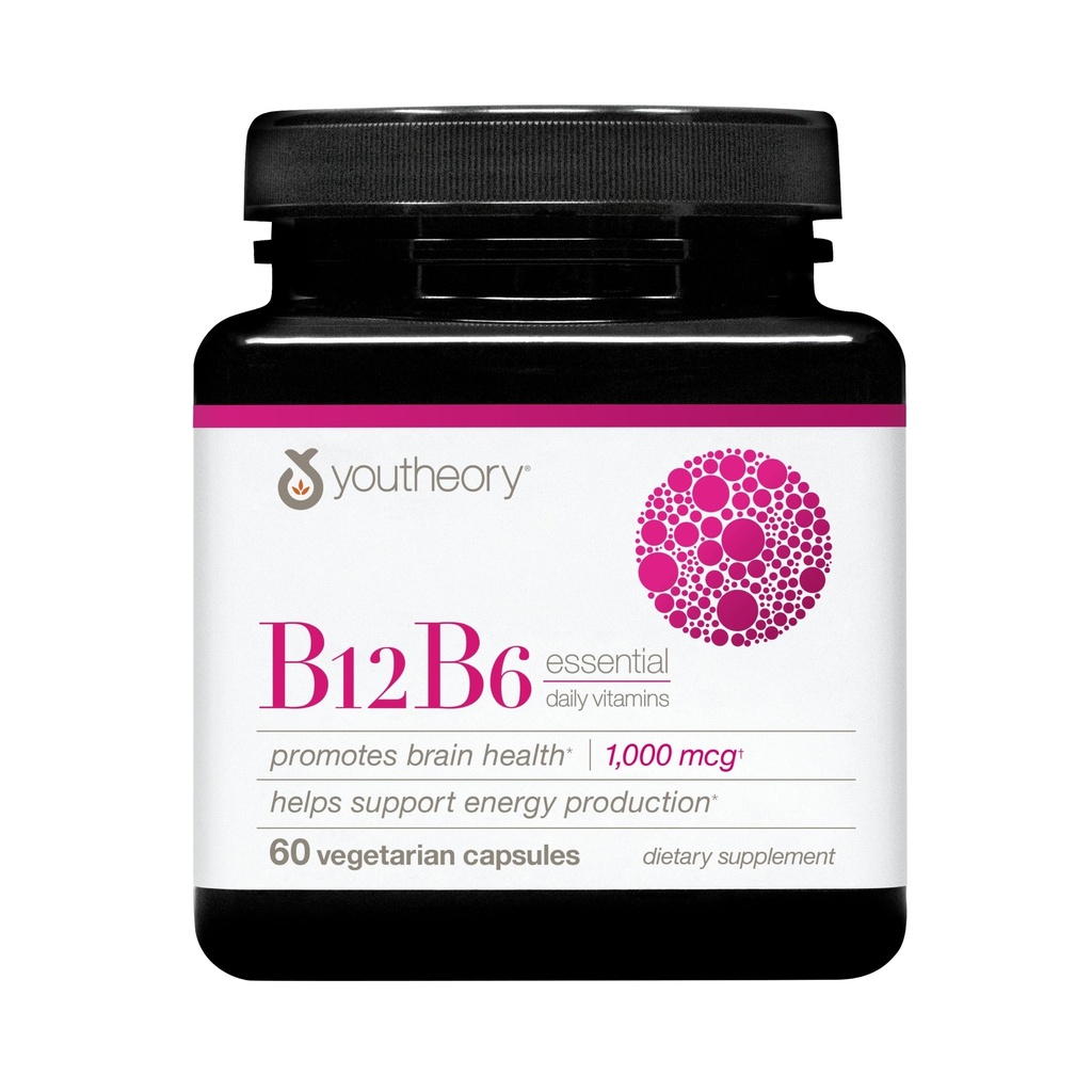 Youtheory B12B6 - Vegan Vitamin B6 & Vitamin B12 - Beyin Sağlığı, Enerji ve Immunity Support* - Süt, Soy & Gluten Free - 60 Vegetarian Capsules