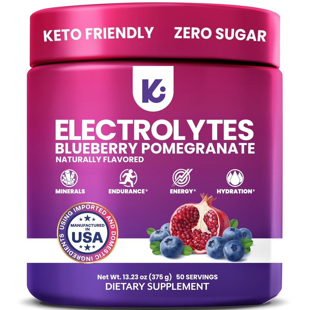 Keppi Electrolytes Toz - Blueberry Pomegranate Flavor 50 Hizmet - Potasyum, Magnezyum, sodyum - Keto, Vegan, Hızlı Dostum