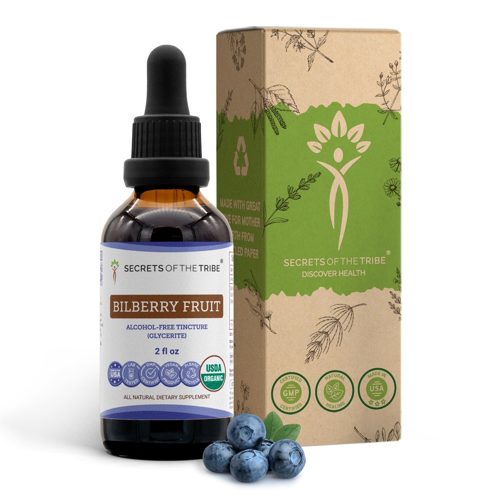 Tribe Bilberry Meyve USDA Organik | Alkol Özgür Tür, Yüksek Lisans Herbal Drops, Vizyon | %100 sertifikalı Organik Bilberry (Vaccinium Myrtillus) Meyve 2 ozzz