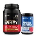 Optimum Beslenme Dinamik Duo Sche: Amino Energy, Blue Raspberry (30 hizmet) ve Gold Standard 100% Whey protein Toz, Fransız Vanilla Creme (29 hizmet)